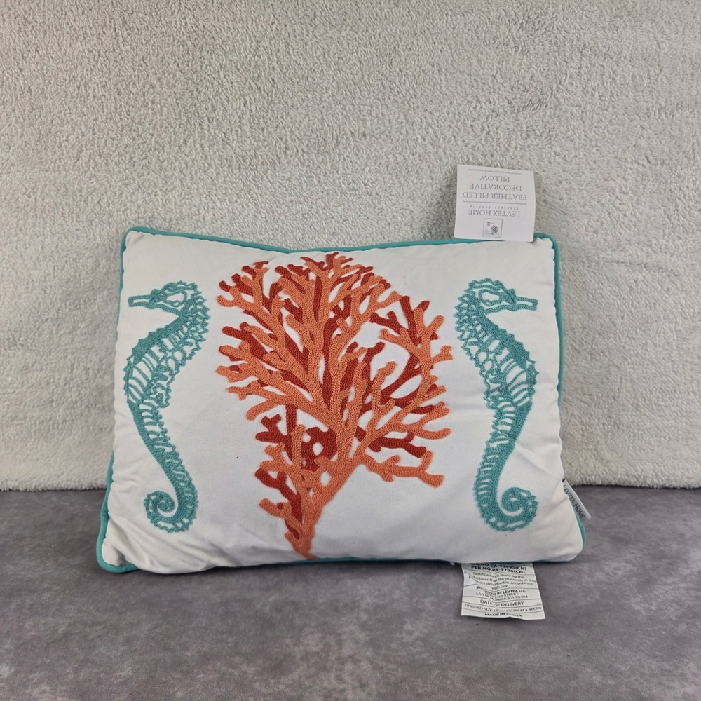 Levtex Home Sunset Bay Seahorses Coral Pillow Teal Orange 14x18 L54081P-B